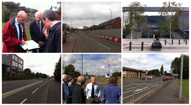 Members of the project science team visiting vulnerable surface water flooding locations in Glasgow