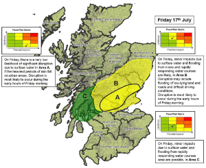 Figure 4: The Flood Guidance Statement area of concern map issued to emergency responders on the 16th July.